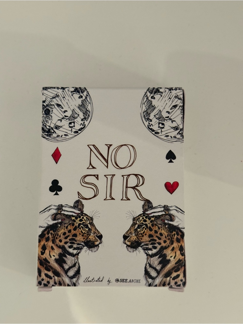 SIR the label Leopard Face Playing Card Art - White, Black, Red, Brown